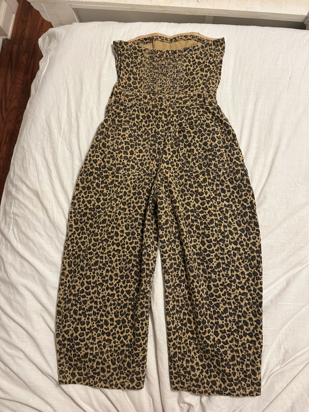 NWT So Me Leopard Print Strapless Wide Leg Denim Jumpsuit Large - Picture 5 of 12